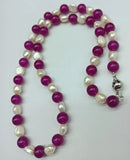 Freshwater Pearl & Rose Red Jade Charm Necklace 18 Inches
