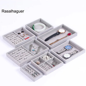 Gray Velvet Ring Tray Jewelry Earring Necklace Organizer