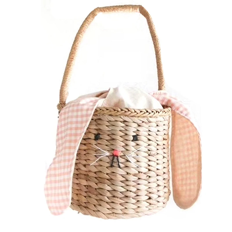 Rattan Bucket Bag for Kids & Adults, Beach Straw Bag