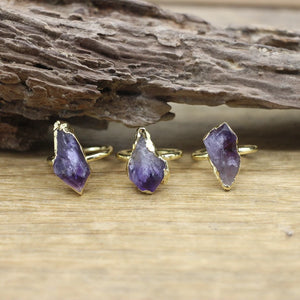 Raw Amethysts Tail Rings Citrines Druzy Chips Golden Circle Finger Ring