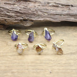 Raw Amethysts Tail Rings Citrines Druzy Chips Golden Circle Finger Ring