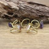 Raw Amethysts Tail Rings Citrines Druzy Chips Golden Circle Finger Ring