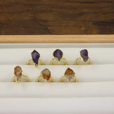 Raw Amethysts Tail Rings Citrines Druzy Chips Golden Circle Finger Ring