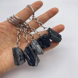 Raw Tourmaline Keychain Handbag Charm Natural Quartz Keyring
