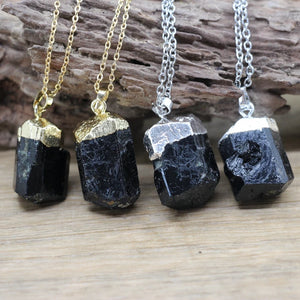 Raw Tourmaline Pendant Chain Chakra Healing Crystal Necklace