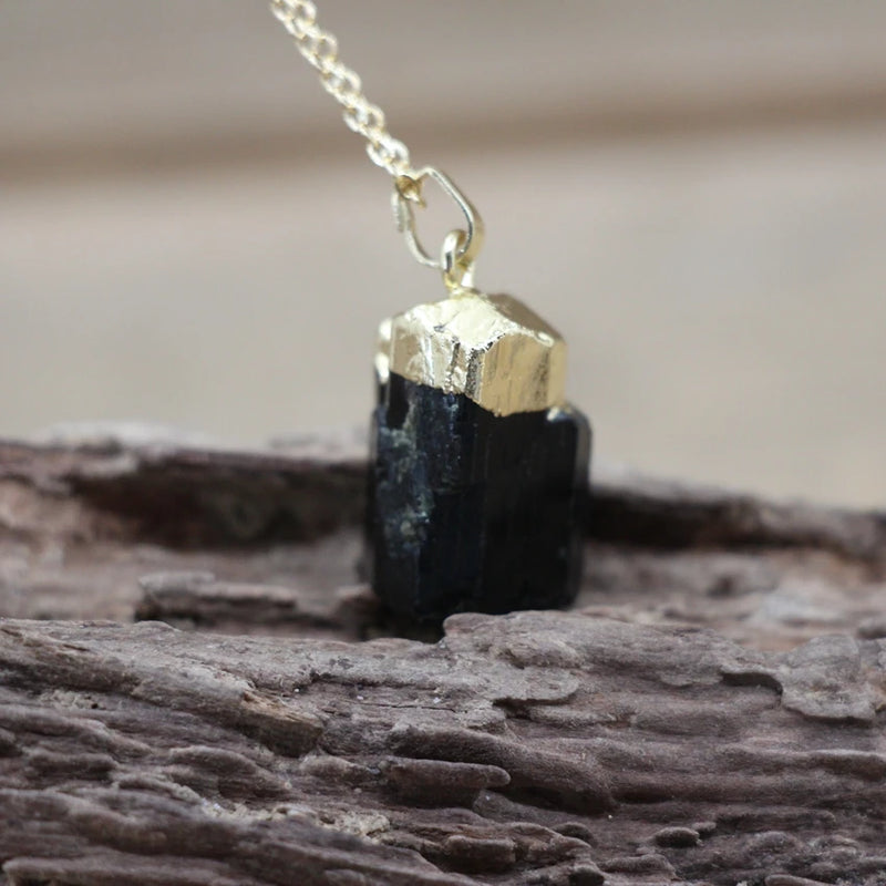Raw Tourmaline Pendant Chain Chakra Healing Crystal Necklace
