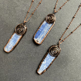 Raw Kyanite Pendant Necklace, Rose Plated Gemstone Charms