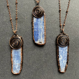 Raw Kyanite Pendant Necklace, Rose Plated Gemstone Charms