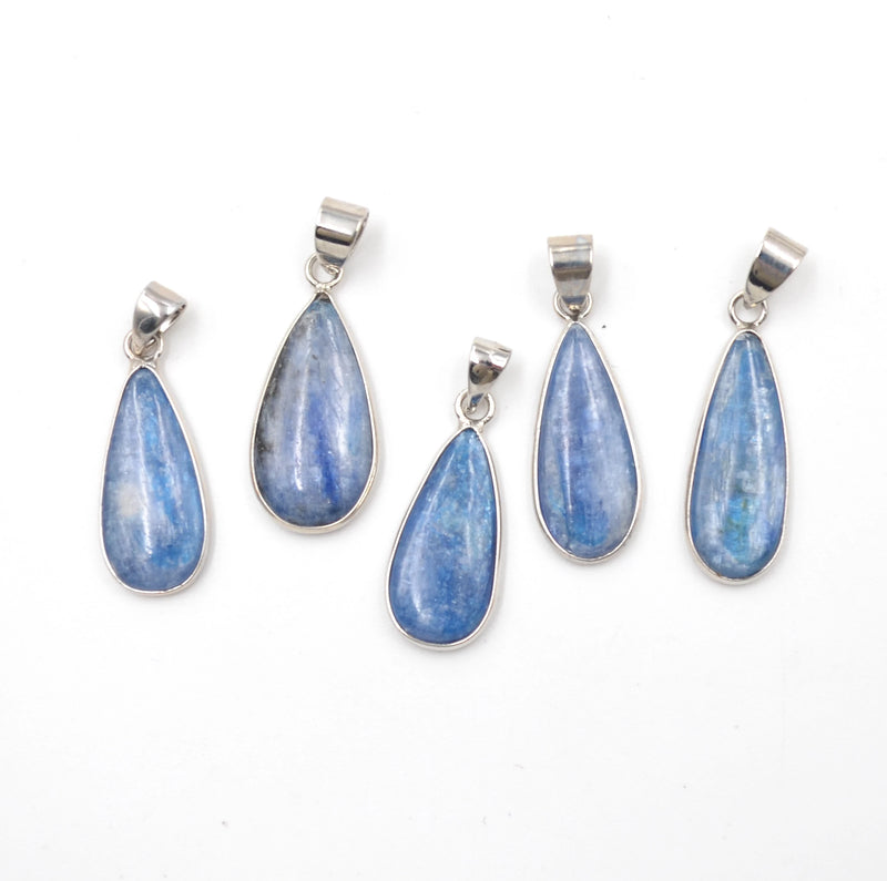 Kyanite Water Drop Pendant with Silvery Edges