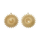 Raw Brass Sun Radiating Light Charms Daisy Flower Pendant, 6pcs