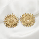 Raw Brass Sun Radiating Light Charms Daisy Flower Pendant, 6pcs