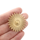 Raw Brass Sun Radiating Light Charms Daisy Flower Pendant, 6pcs