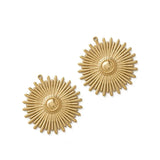 Raw Brass Sun Radiating Light Charms Daisy Flower Pendant, 6pcs