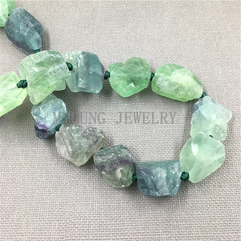 Raw Fluorite Crystal Quartz Nugget Beads, Healing Crystal MY0108