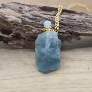 Fluorite Nugget Perfume Bottle Pendant Healing Crystal Necklace