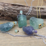 Fluorite Nugget Perfume Bottle Pendant Healing Crystal Necklace