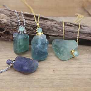 Fluorite Nugget Perfume Bottle Pendant Healing Crystal Necklace