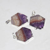 Purple Amethyst Crystal Quartz Necklace Pendant Silver Plating Jewelry