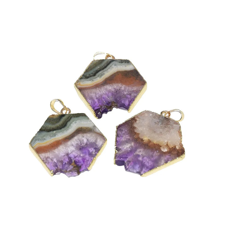 Purple Amethyst Crystal Quartz Necklace Pendant Silver Plating Jewelry
