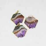 Purple Amethyst Crystal Quartz Necklace Pendant Silver Plating Jewelry