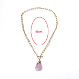 Real Rose Quartz Necklace 18K Filled Chain Natural Stone Pendant Unique Femme