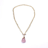 Real Rose Quartz Necklace 18K Filled Chain Natural Stone Pendant Unique Femme
