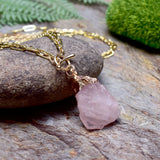 Real Rose Quartz Necklace 18K Filled Chain Natural Stone Pendant Unique Femme