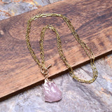 Real Rose Quartz Necklace 18K Filled Chain Natural Stone Pendant Unique Femme