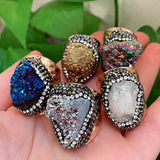 Raw Rock Quartz Agates Ring Cuff Open Adjustable Midi Knuckle Big Crystal Ring