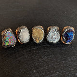 Raw Rock Quartz Agates Ring Cuff Open Adjustable Midi Knuckle Big Crystal Ring