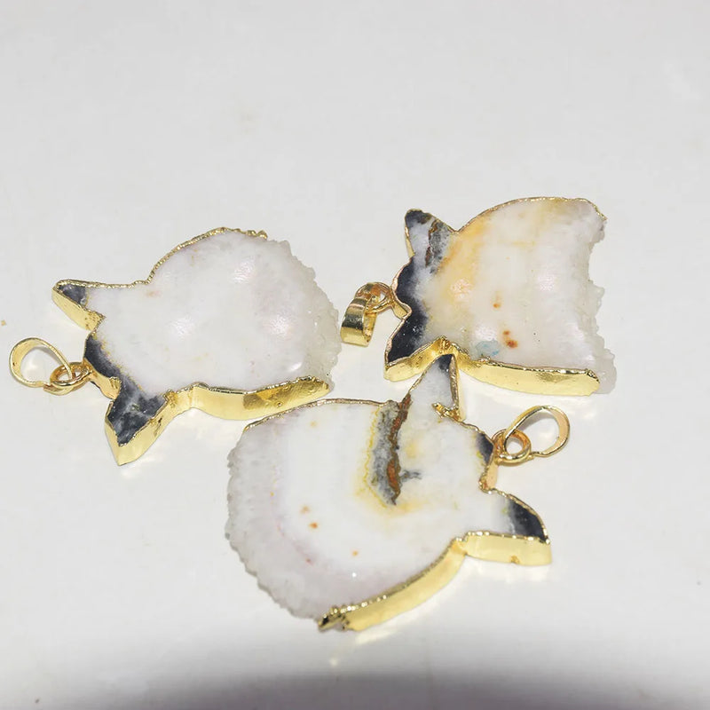 Raw Slice Drusy Stone Pendant for Jewelry Making 5pc Lot