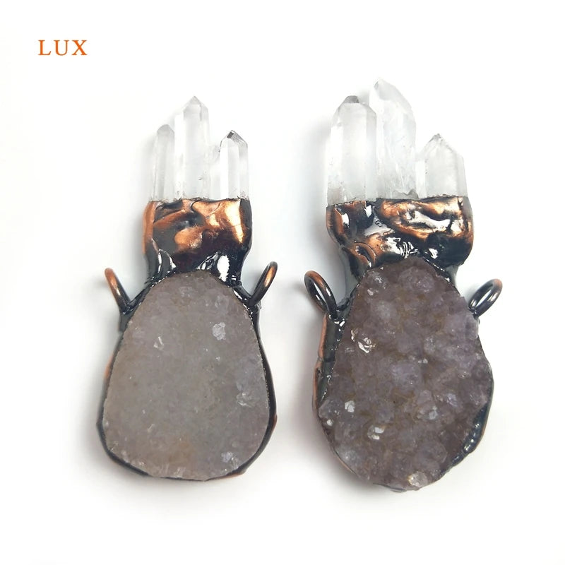Amethyst Pendant Clear Quartz Druzy Natural Cluster Crystal Charms Set