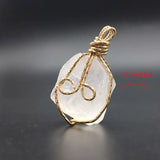 Raw Stone Charm Quartz Copper Wire Wrapped Big Quartz Pendant Necklace