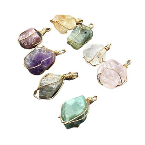 Raw Stone Charm Quartz Copper Wire Wrapped Big Quartz Pendant Necklace