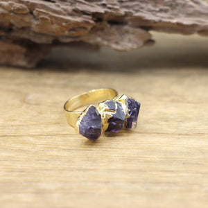 Raw Amethysts Druzy Circle Finger Ring Women Jewelry