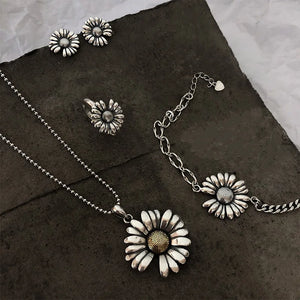 Raylove 925 Silver Daisy Necklace Vintage Bracelet Set