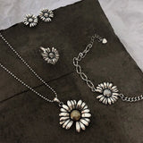 Raylove 925 Silver Daisy Necklace Vintage Bracelet Set