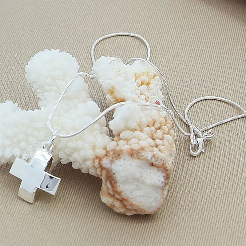 925 Silver Short Cross Pendant Necklace High Class