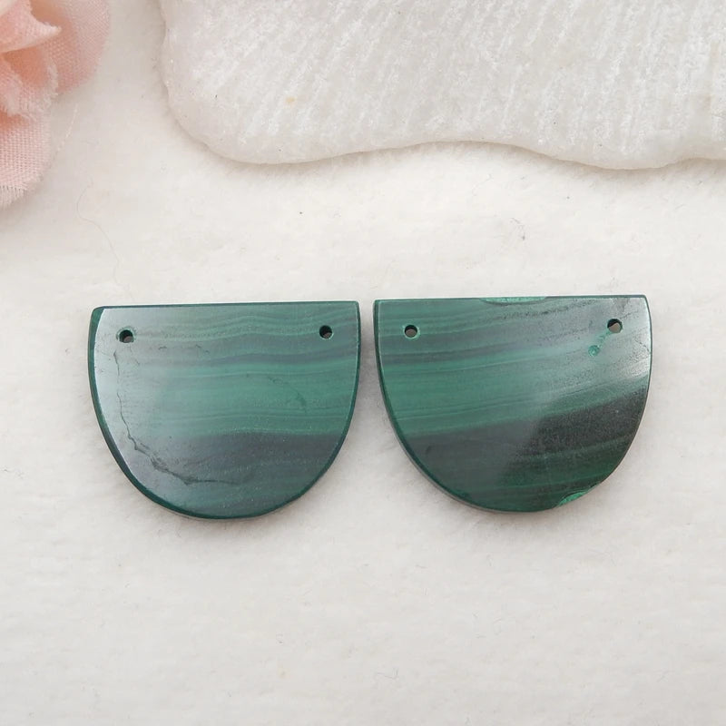 Malachite Earrings Semicircle 25x20x3mm
