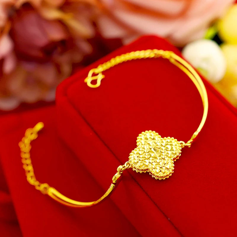 100% 14k Four Leaf Clovers Bangle Wedding Party Jewelry