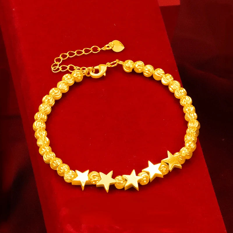24K Five Star Transfer Bead Bracelet Bangle Women Jewelry
