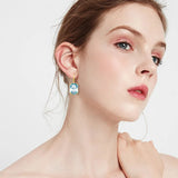 925 Silver Aquamarine 14K Plated Drop Earrings Women Wedding Gift