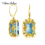 925 Silver Aquamarine 14K Plated Drop Earrings Women Wedding Gift