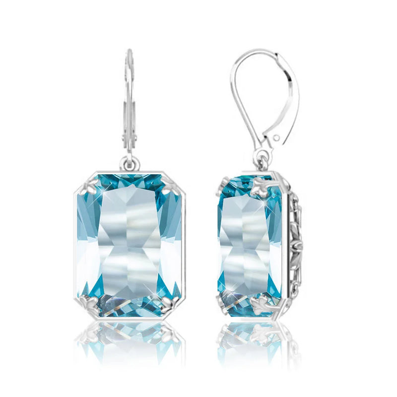 925 Silver Aquamarine 14K Plated Drop Earrings Women Wedding Gift