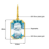 925 Silver Aquamarine 14K Plated Drop Earrings Women Wedding Gift