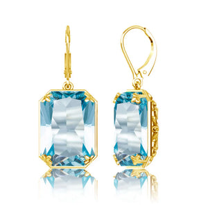 925 Silver Aquamarine 14K Plated Drop Earrings Women Wedding Gift