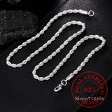 100% 925 Sterling Silver 4MM Rope Chain Unisex Necklace