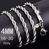 100% 925 Sterling Silver 4MM Rope Chain Unisex Necklace