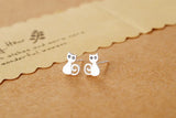 925 Silver Cat Stud Earrings Women Girls