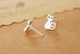925 Silver Cat Stud Earrings Women Girls
